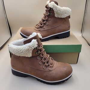 JBU Women’s RedRock Ankle Boots  Sz 7M Brown Faux Fur Zip & Tie Pre-Owned W/box